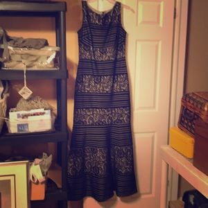 Sequined Stripe Lace Evening Gown